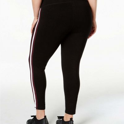 allbrand365 designer Womens Activewear Plus Size Striped Leggings,Black,1X