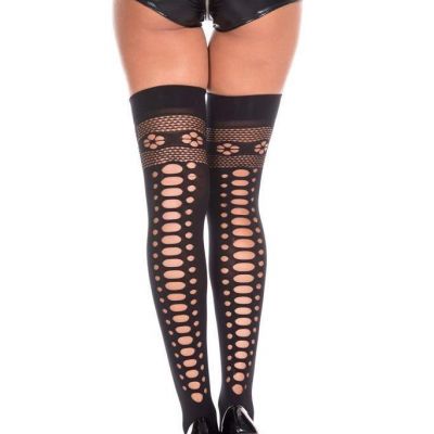 sexy MUSIC LEGS flowers OVAL net CUTOUT fishnet THIGH highs HI stockings NYLONS