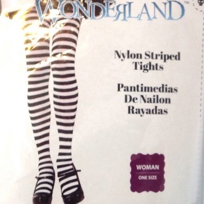 Gothic Wonderland Womans Fashion Tights White & Black Striped One Size Fits All