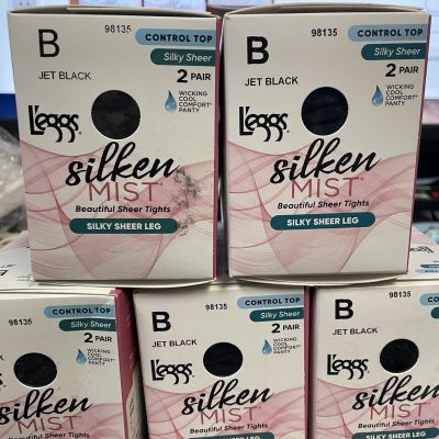 Leggs Silken Mist 10 PAIRS silky Sheer Leg Tights B JET BLACK Control Top 97694