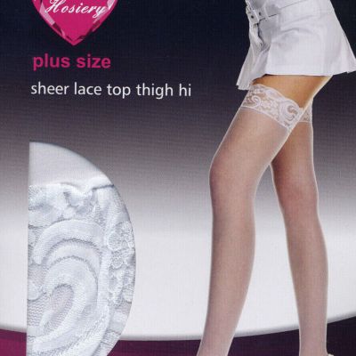 Music Legs Sheer to toe Stockings Lace Tops Thigh High Women's Reg White 4110
