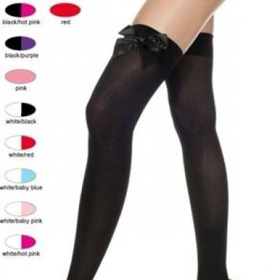 NWT sexy MUSIC LEGS opaque THIGH highs STOCKINGS w/bows PANTYHOSE nylons HOSIERY
