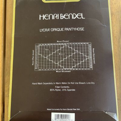 Henri Bendel New York Lycra Opaque Pantyhose Size M Black Licorice #9054 Vtg