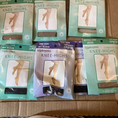 7 Pair Comfort Top Knee Highs One Size/ Queen Size Sandal foot/Reinforced Toe