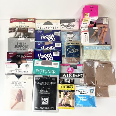 Huge Pantyhose Lot Of 21 + 23 Pr Knee Highs JcPenney Control Top Silkes Etc