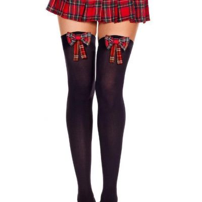 sexy MUSIC LEGS christmas PLAID bows OPAQUE thigh HIGHS stockings SCHOOL girl
