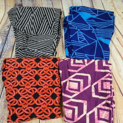 LuLaRoe Leggins 4 Pairs Womans One Size Activewear Bright Patterns Gently Used