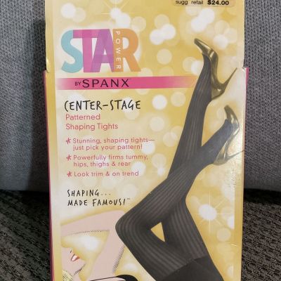 Star Power By Spanx Patterned Shaping Tights Size A Ribbed Row Black High Waist