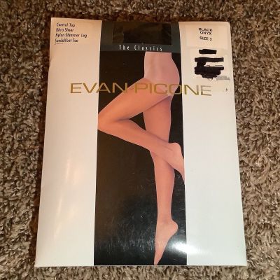 Evan Picone ultra sheer nylon shimmer pantyhose, black onyx, size: 3