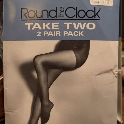2 NOS Round The Clock Control Top Sheer Pantyhose South Sea Silver  C  Up To 6'