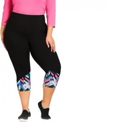 Avenue Active Detail Black Capri Leggings Teal Pink Women's Plus Size 22-24 $49