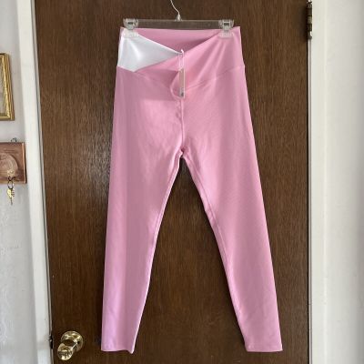 wilo the label women large pink white color block leggings yoga workout Barbie