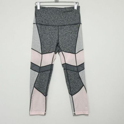 Zella workout athletic leggings pink and gray color block with sheer panels S