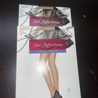 Hanes Silk Reflections Silky Sheer Control Top Pantyhose In Little Color CD X2