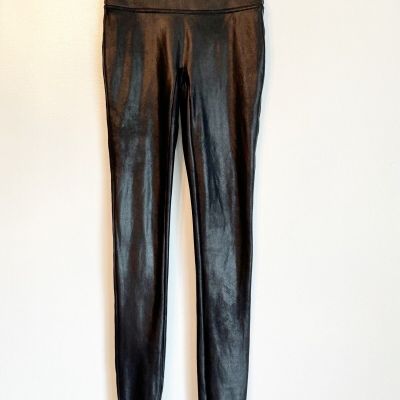 Spanx Womens Size Small Black Faux Leather Leggings Pants Mid Rise 25x28