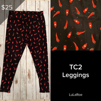 LuLaRoe NEW Leggings TC2 (Tall & Curvy 2) Buttery Soft Sz 18+ Chili Peppers