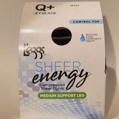 L'eggs Sheer Energy Control Top Q+ Jet Black Compression Sheer Tights #98165