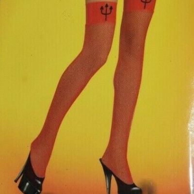 NIP RED Fishnet Stockings Sexy Devil  One Size Regular 90-160lbs  Pitch Fork