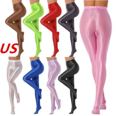 US Women's Glossy Pantyhose High Waist Tights Sexy Stockings Yoga Sports Pants