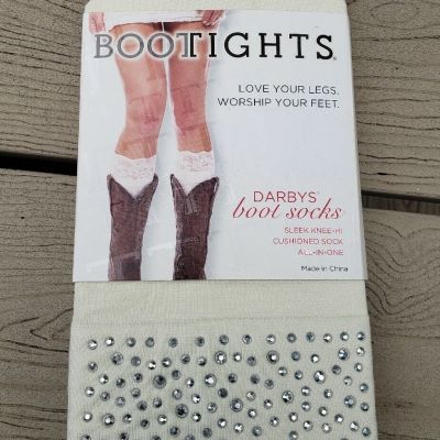 New Women's Boot Tights One Size Rhinestone Cream Attached Socks