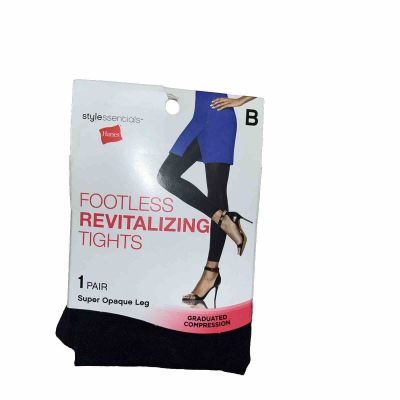 Hanes Style Essentials Footless Revitalizing Tights Black B Super Opaque New