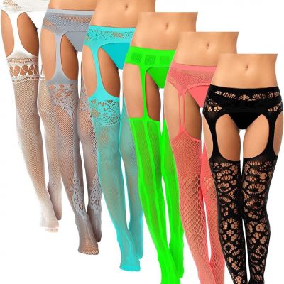 Skylety 6 Pairs Women Fishnet Thigh-High Stockings Tights Suspender Pantyhose St