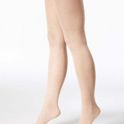 Hanes Womens  Tights Double Party dots NUDE - Coral Small  H4