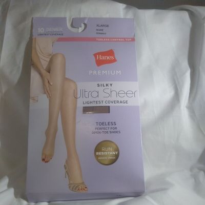 Hanes Premium Silky Ultra Sheer Lightest Coverage Toeless Pantyhose Nude XLarge