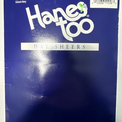 Vtg HANES TOO DAY SHEERS  NAVY PANTYHOSE Control Top Sandalfoot  Size EF  # 137