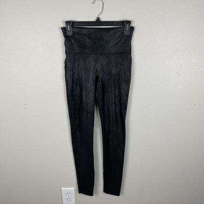 Spanx Faux Leather Leggings Black Women's M Compression Shiny Stretch Wet Look