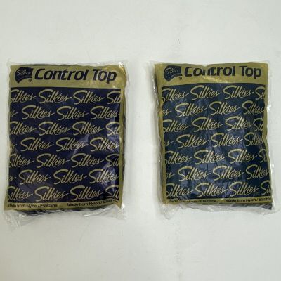 Vintage Silkies Control Top Pantyhose Lot of 2 Unopened Navy Blue Large