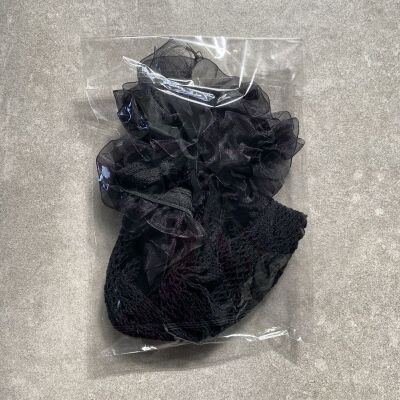 Womens Black Fishnet Stockings with ruffle trim
