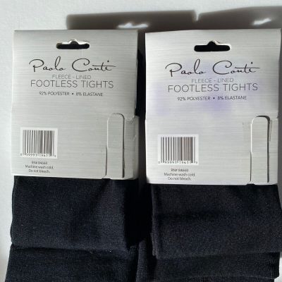 2 Paula Conti Black Fleece Lined Footless Tights...Size M/L