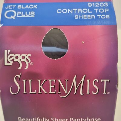 Leggs Silken Mist Pantyhose Q Plus Control Top Jet Black Sheer Toe 2010 NEW