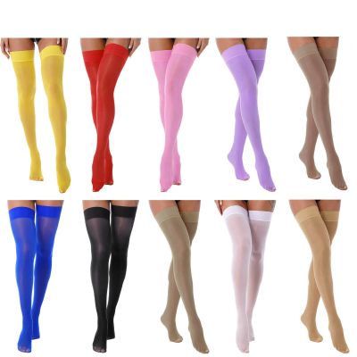 Women's Glossy Thigh High Stockings Sheer Pantyhose Shiny Oil Overknee Stockings