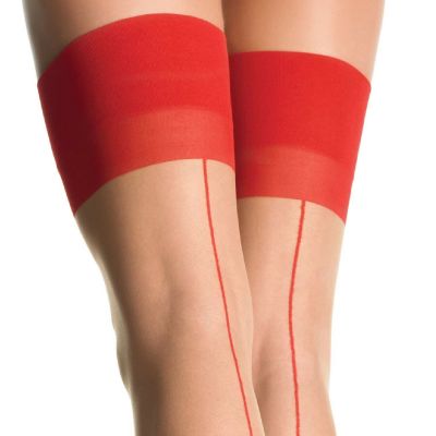 New Leg Avenue Back Seam Red Cuban Heel Wide Banded Top Thigh High Stockings
