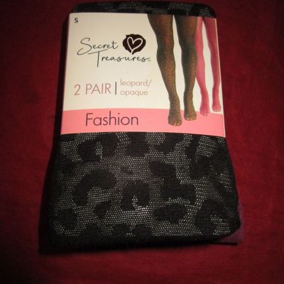 Secret Treasures Women's Stockings Tights 2 Pack Black Leopard Opaque Small