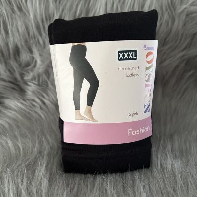Joyspun Fleece Lined Footless Tights Womens Size XXXL Black & Grey 2 Pack