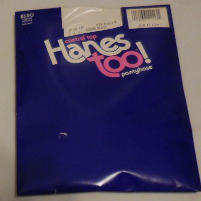 1 Hanes Control top Too Pantyhose color black Size E-F Plus Sandalfoot nylons