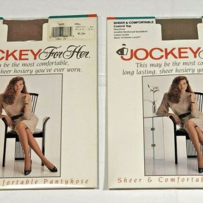 2 Jockey for Her Sheer & Comfortable Control Top Pantyhose Taupe/Khaki Small 4/5