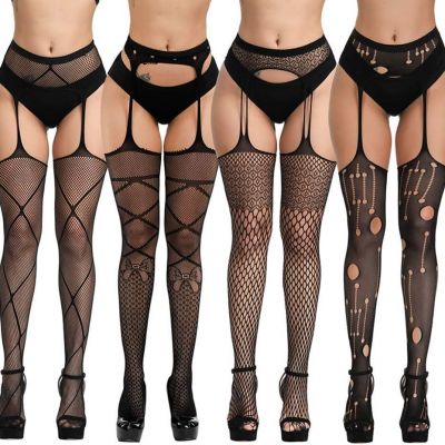 4 Pairs Different Fishnet Stockings for Women Tights Suspender Pantyhose Thigh-H