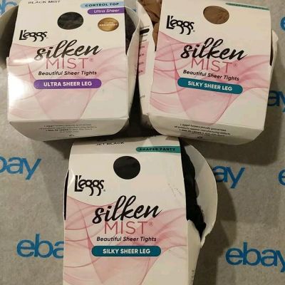 L'eggs Silken Mist Beautiful Sheer Tights Black Mist, Nude & Jet Black Q+3 Packs