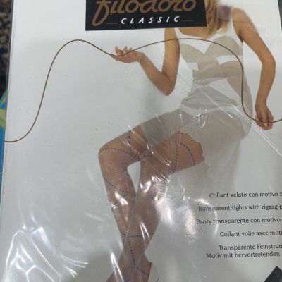 FILODORO LINEE POIS TRANSPARENT NUDE TIGHTS WITH ZIGZAG PATTERN CORDE SIZE- M