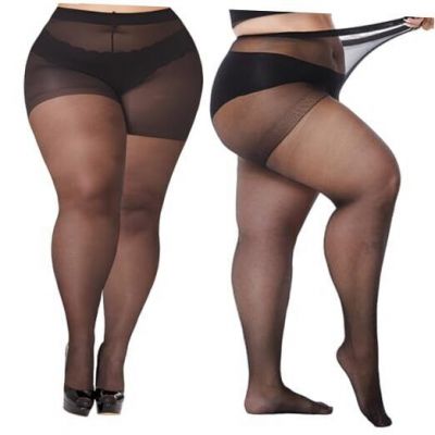 1PCS Plus Size 20D Sheer Tights for Women,High Waist Pantyhose 3X Black