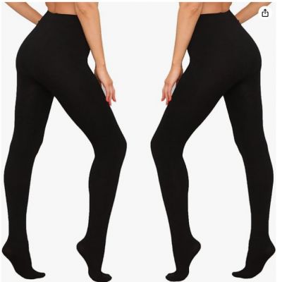 Fleece Lined Tights for Women 2 Pairs Black Lrg Warm Tights w/ Control Top Panty