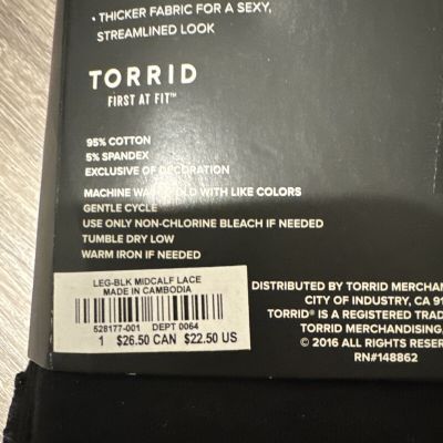 NWT TORRID LADIES CROPPED PREMIUM LEGGINGS W/ LACE RETAIL $39.50 Plus Size 1X