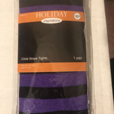 Halloween Child Purple and Black Striped Tights One Size NIP