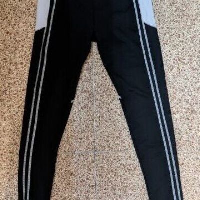 NEW Sexy Full Length Mid Waist Stretch Pant Leggings Sporty Lines BLACK MEDIUM