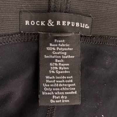 Rock Republic Faux Leather Leggings M Black Stretch Knit Elastic Waist Wet Look