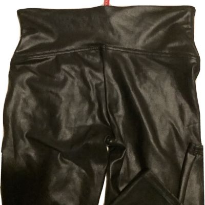 SPANX Faux Leather LEGGINGS-BLACK Shiny Sz Medium Pants